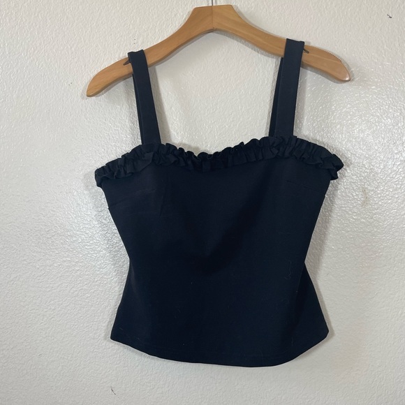 Glamorous/Revolve Solid Black Crop Tank Top w/ Ruffle Detail/ US 4 - Picture 3 of 11